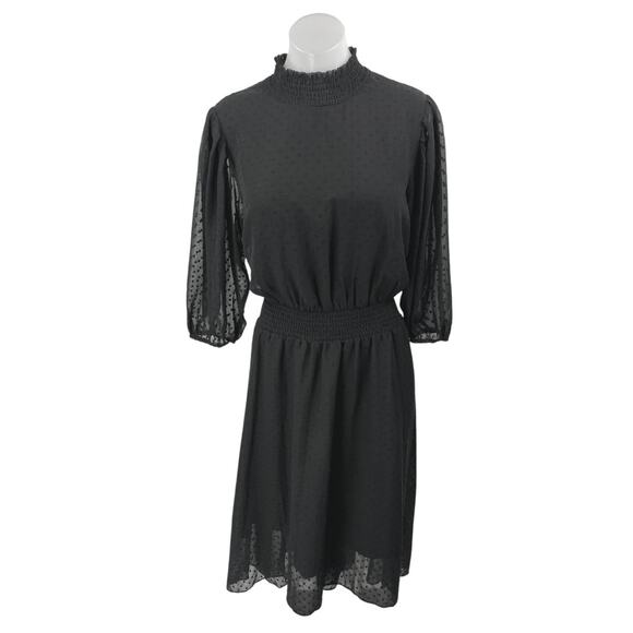 Nanette Lepore Dresses & Skirts - Nanette Lepore Black Half Sleeve Swiss Dot Mock Neck Fit & Flare Maxi Dress 10